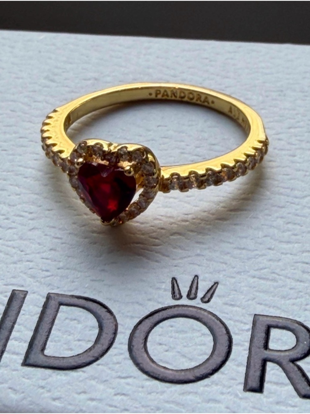 Pandora Gold Ring with Red Heart Stone - Picture 3 of 3